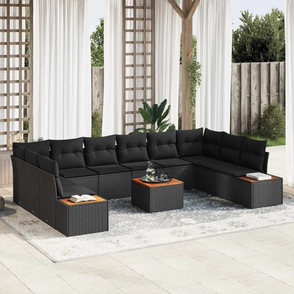 vidaXL Garden Sofa Set with Cushion 11 pcs Black Poly rattan