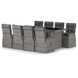 vidaXL 9 Piece Outdoor Dining Set with Cushions Poly Rattan Grey