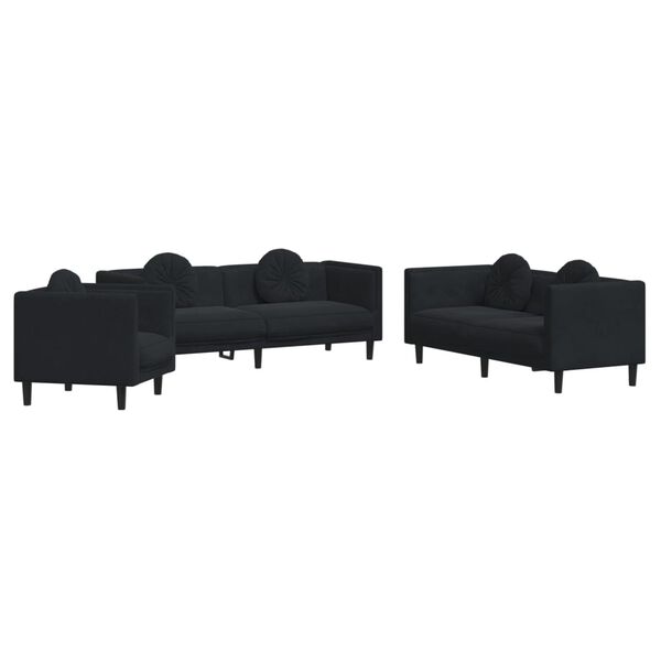 vidaXL 3 Piece Sofa Set with Pillows Black Velvet