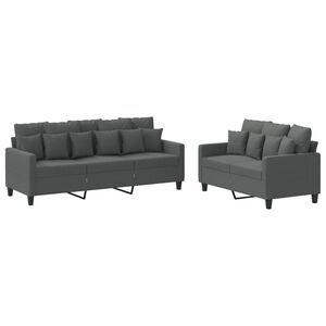 vidaXL 2 Piece Sofa Set with Cushions Dark Grey Fabric