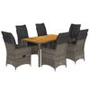vidaXL 7 Piece Garden Dining Set with Cushions Grey Poly Rattan