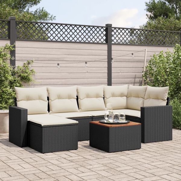 vidaXL 7 Piece Garden Sofa Set with Cushions Black Poly Rattan