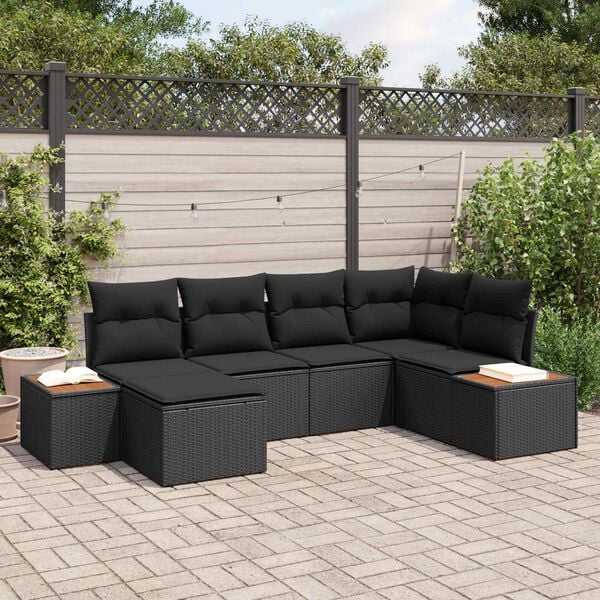 vidaXL Garden Sofa Set with Cushion 6 pcs Black Poly Rattan