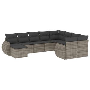 vidaXL 10 Piece Garden Sofa Set with Cushions Grey Poly Rattan