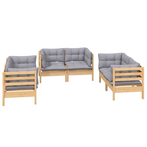 vidaXL 6 Piece Garden Lounge Set with Grey Cushions Solid Pinewood