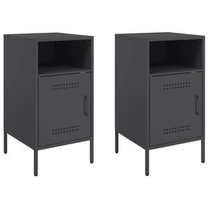 vidaXL Bedside Cabinet | Set of 2 | Black | Cold-rolled steel | Adjustable Feet