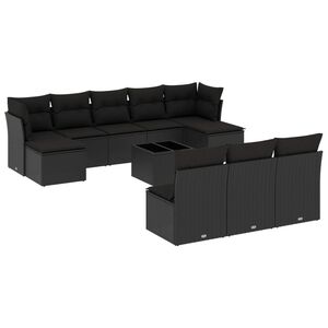 vidaXL 11 Piece Garden Sofa Set with Cushions Black Poly Rattan