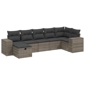 vidaXL 7 Piece Garden Sofa Set with Cushions Grey Poly Rattan
