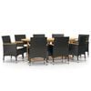 vidaXL 9 Piece Garden Dining Set with Cushions Black