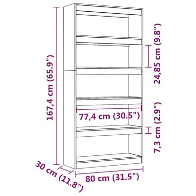 vidaXL Book Cabinet/Room Divider Honey Brown 80x30x167.4 cm Wood Pine