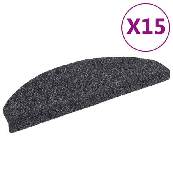 vidaXL Stair Mats Self-adhesive 15 pcs 65x21x4 cm Dark Grey Half Round Large