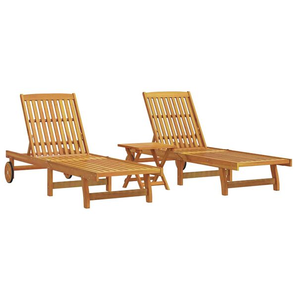 vidaXL Sun Loungers 2 pcs with Table Solid Wood Acacia