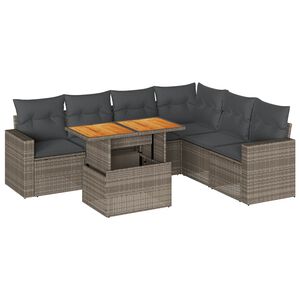 vidaXL 7 Piece Garden Sofa Set with Cushions Grey Poly Rattan