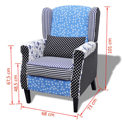 Patchwork Relax Armchair Country Living Style Flower Blue & White