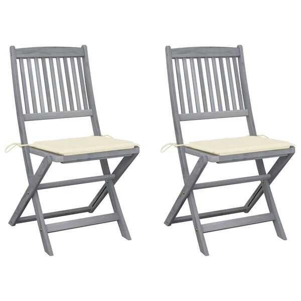 vidaXL Folding Outdoor Chairs 2 pcs with Cushions Solid Acacia Wood