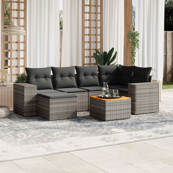 vidaXL 7 Piece Garden Sofa Set with Cushions Grey Poly Rattan