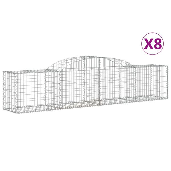 vidaXL Arched Gabion Baskets 8 pcs 300x50x60/80 cm Galvanised Iron