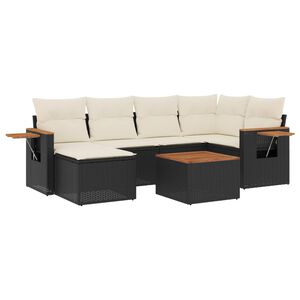 vidaXL 7 Piece Garden Sofa Set with Cushions Black Poly Rattan