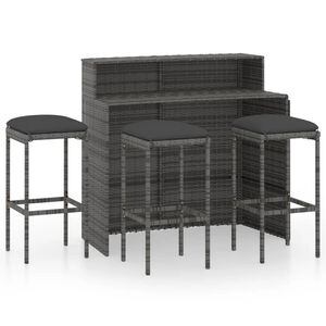 vidaXL 4 Piece Garden Bar Set with Cushions Grey