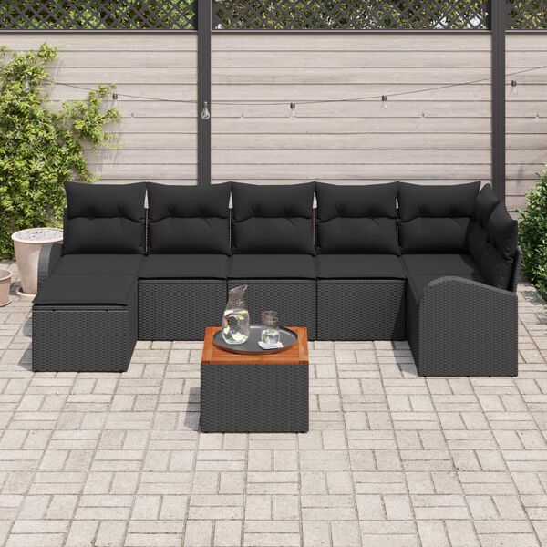 vidaXL Garden Sofa Set with Cushion 8 pcs Black Poly Rattan