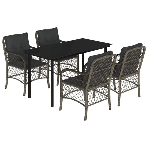 vidaXL 5 Piece Garden Dining Set with Cushions Grey Poly Rattan