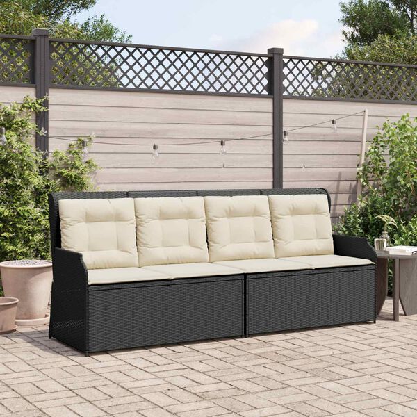 vidaXL Garden Bench with Cushion Black Poly rattan
