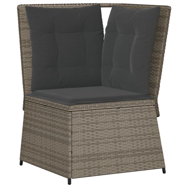 vidaXL Garden Sofa Corner with Cushions Grey Poly Rattan