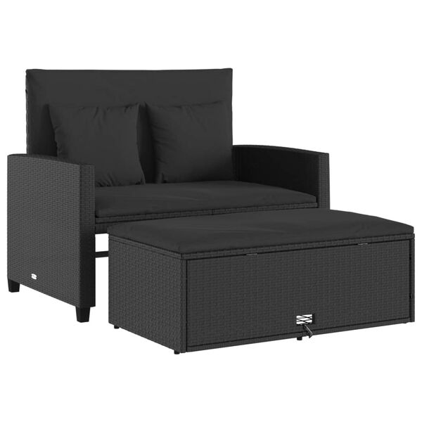 vidaXL Garden Sofa with Cushions 2-Seater Black Poly Rattan