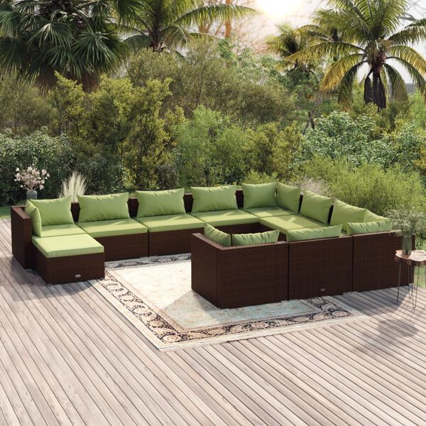 vidaXL 11 Piece Garden Lounge Set with Cushions Poly Rattan Brown