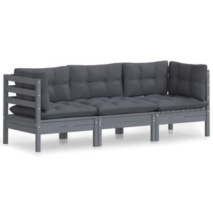 vidaXL 3-Seater Garden Sofa with Anthracite Cushions Solid Pinewood