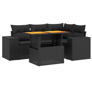 vidaXL 5 Piece Garden Sofa Set with Cushions Black Poly Rattan