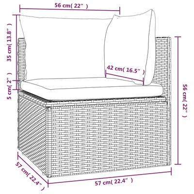 vidaXL Garden Corner Sofa with Cushion Grey 57x57x56 cm Poly Rattan