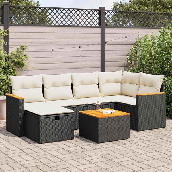vidaXL 7 Piece Garden Sofa Set with Cushions Black Poly Rattan