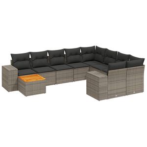 vidaXL 10 Piece Garden Sofa Set with Cushions Grey Poly Rattan