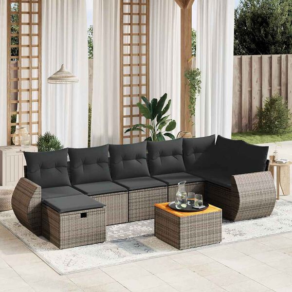 vidaXL 8 Piece Garden Sofa Set with Cushions Grey Poly Rattan