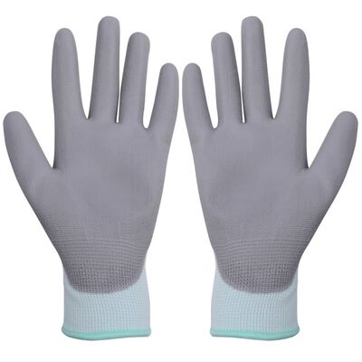 vidaXL Work Gloves PU 24 Pairs White and Grey Size 8/M