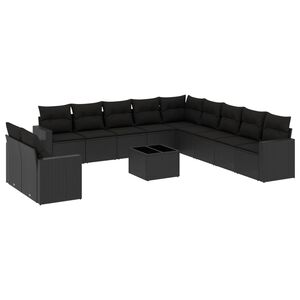 vidaXL 12 Piece Garden Sofa Set with Cushions Black Poly Rattan