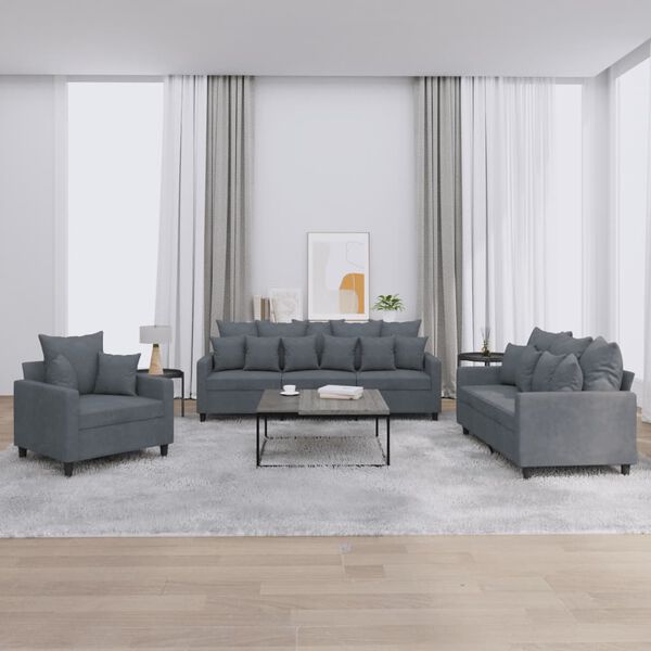 vidaXL 3 Piece Sofa Set with Cushions Dark Grey Velvet