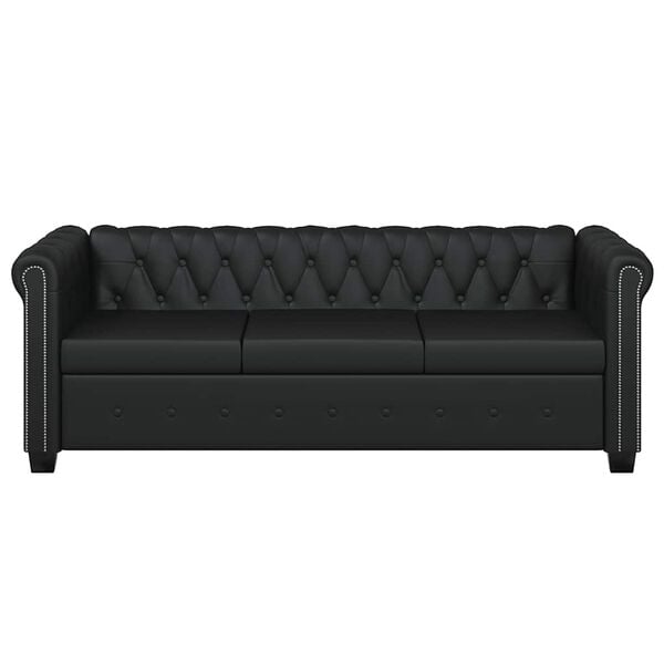 vidaXL Chesterfield 3-Seater Artificial Leather Black
