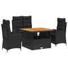 vidaXL 4 Piece Garden Dining Set with Cushions Black Poly Rattan