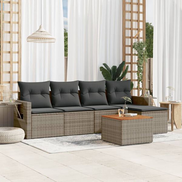 vidaXL 6 Piece Garden Sofa Set with Cushions Grey Poly Rattan