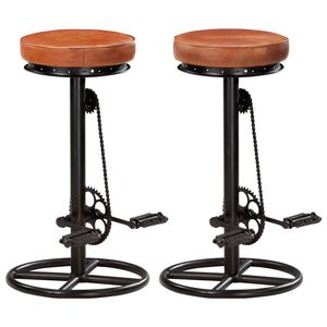 vidaXL Bar Stools 2 pcs Black and Brown Real Goat Leather