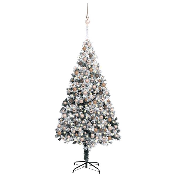 vidaXL Artificial Christmas Tree LEDs&Ball Set&Flocked Snow Green 300cm