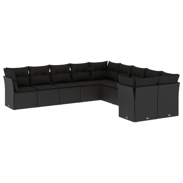 vidaXL 10 Piece Garden Sofa Set with Cushions Black Poly Rattan