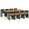 vidaXL 9 Piece Garden Dining Set with Cushions Grey Poly Rattan