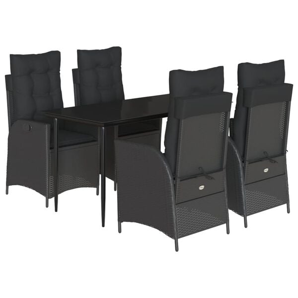 vidaXL 5 Piece Garden Dining Set with Cushions Black Poly Rattan