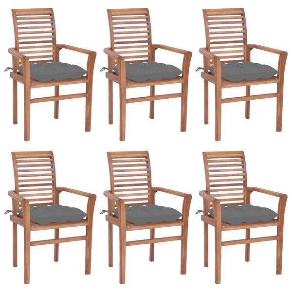 vidaXL Dining Chairs 6 pcs with Grey Cushions Solid Teak Wood