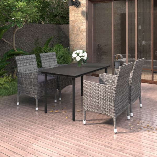 vidaXL 5 Piece Garden Dining Set Poly Rattan and Glass