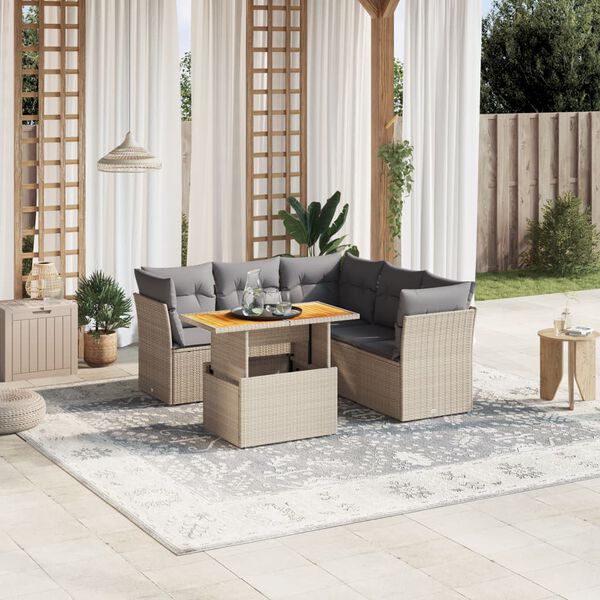 vidaXL 5 Piece Garden Sofa Set with Cushions Beige Poly Rattan