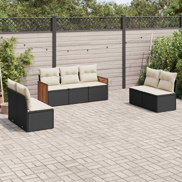 vidaXL 7 Piece Garden Sofa Set with Cushions Black Poly Rattan